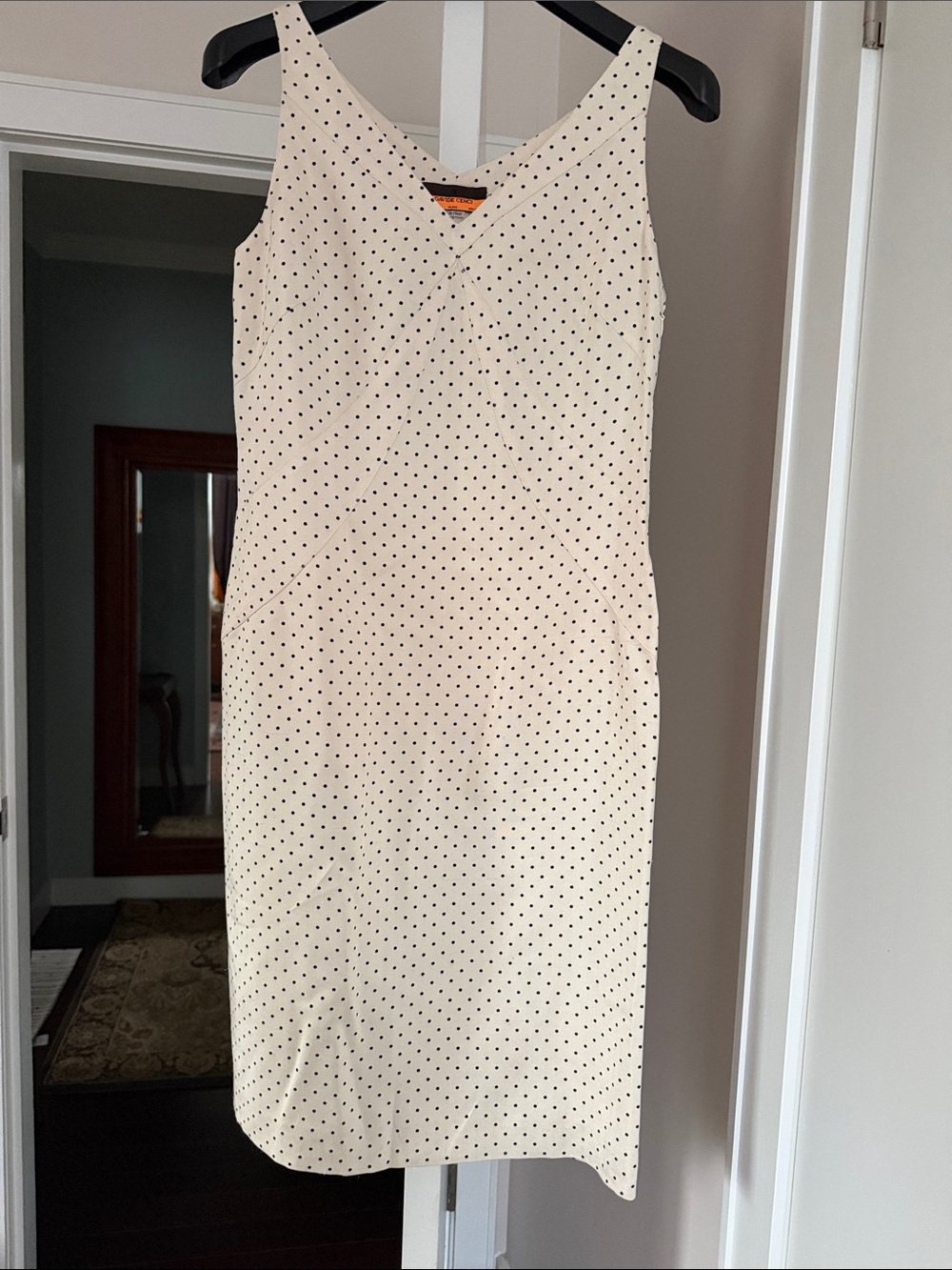 Davide Cenci Cream Polka Dot Midi Sheath silk  Sleeveless Dress size 40